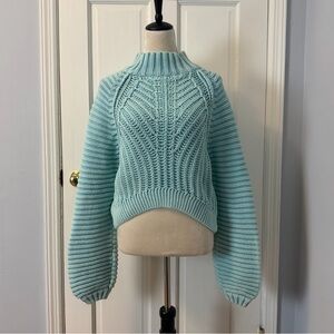 Free People Light Blue Chunky Cable Knit 100% Cotton Sweater, Size Small